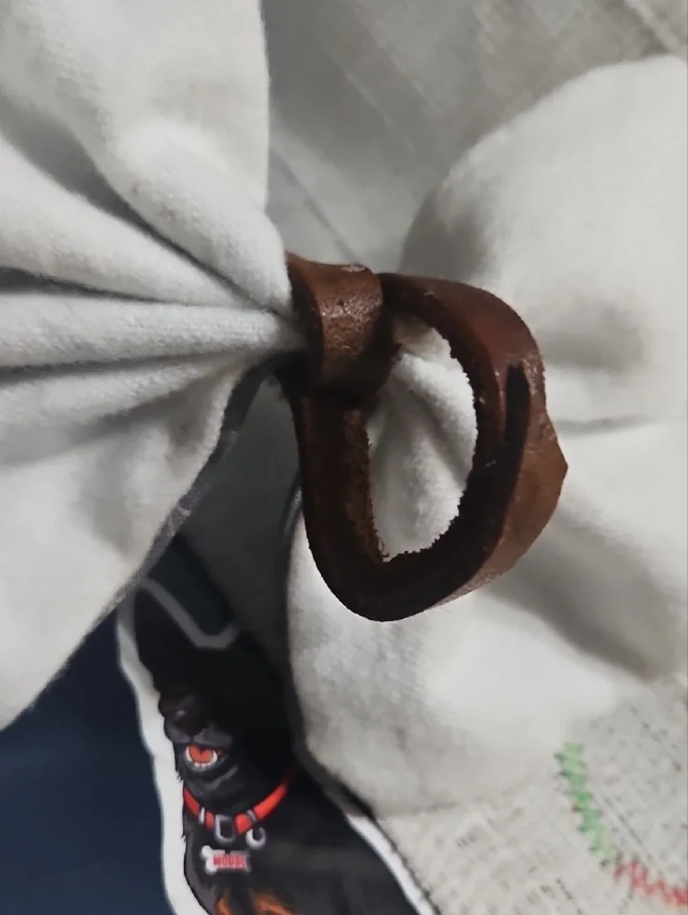 Handcrafted Gray Floral And Brown Leather Knot Bow Pet Collar Accent NEW
